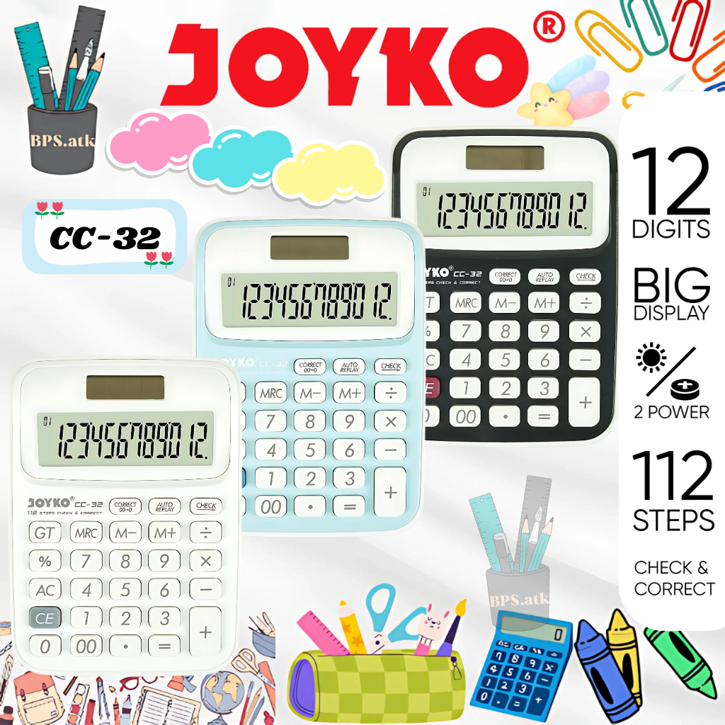 

JOYKO Calculator / Kalkulator CC-32 12 Digits Check Correct Kalkulator Sekolah / Kantor
