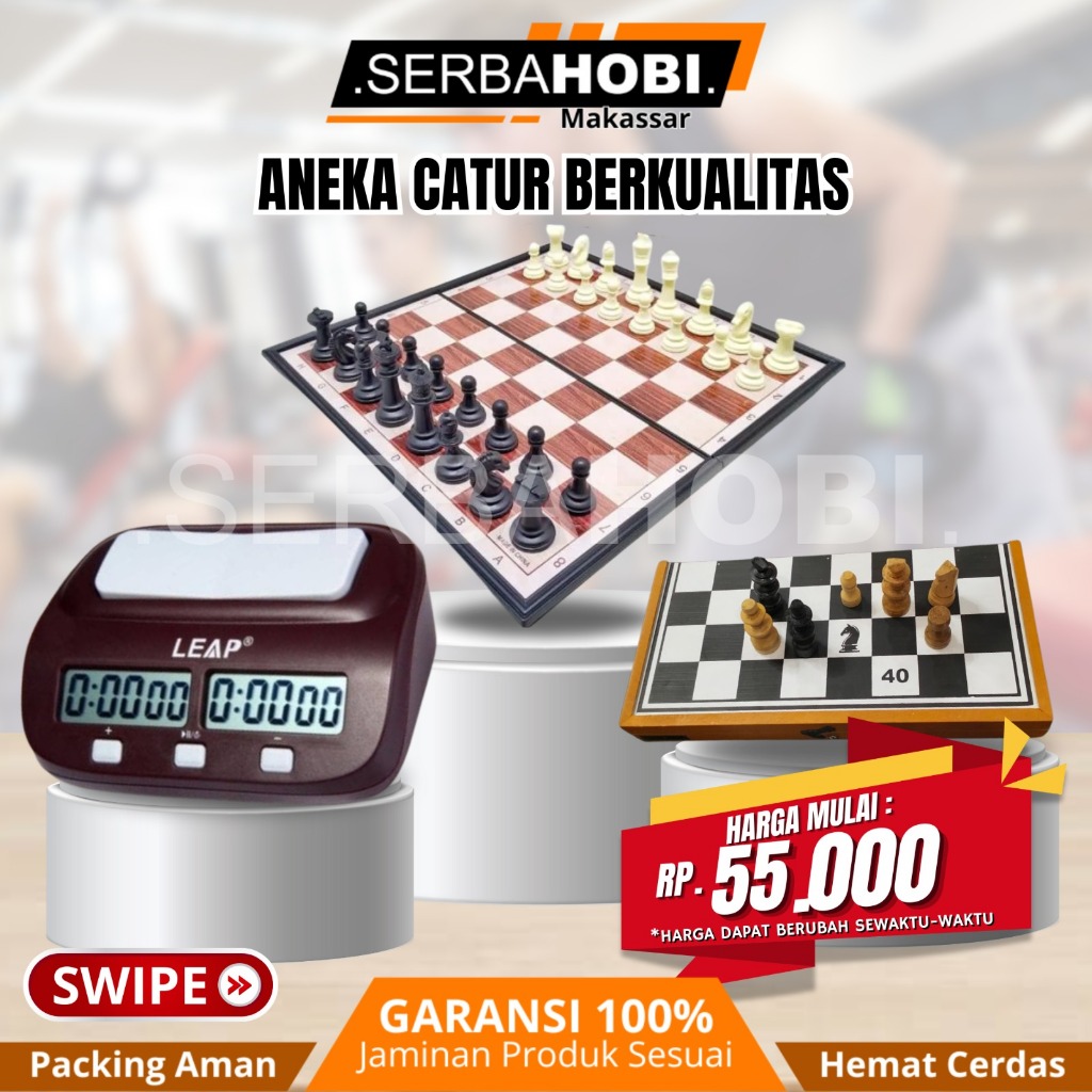 papan Catur Lipat Berkualitas / Papan catur Lipat dilengkapi Tas / Jam catur Leap