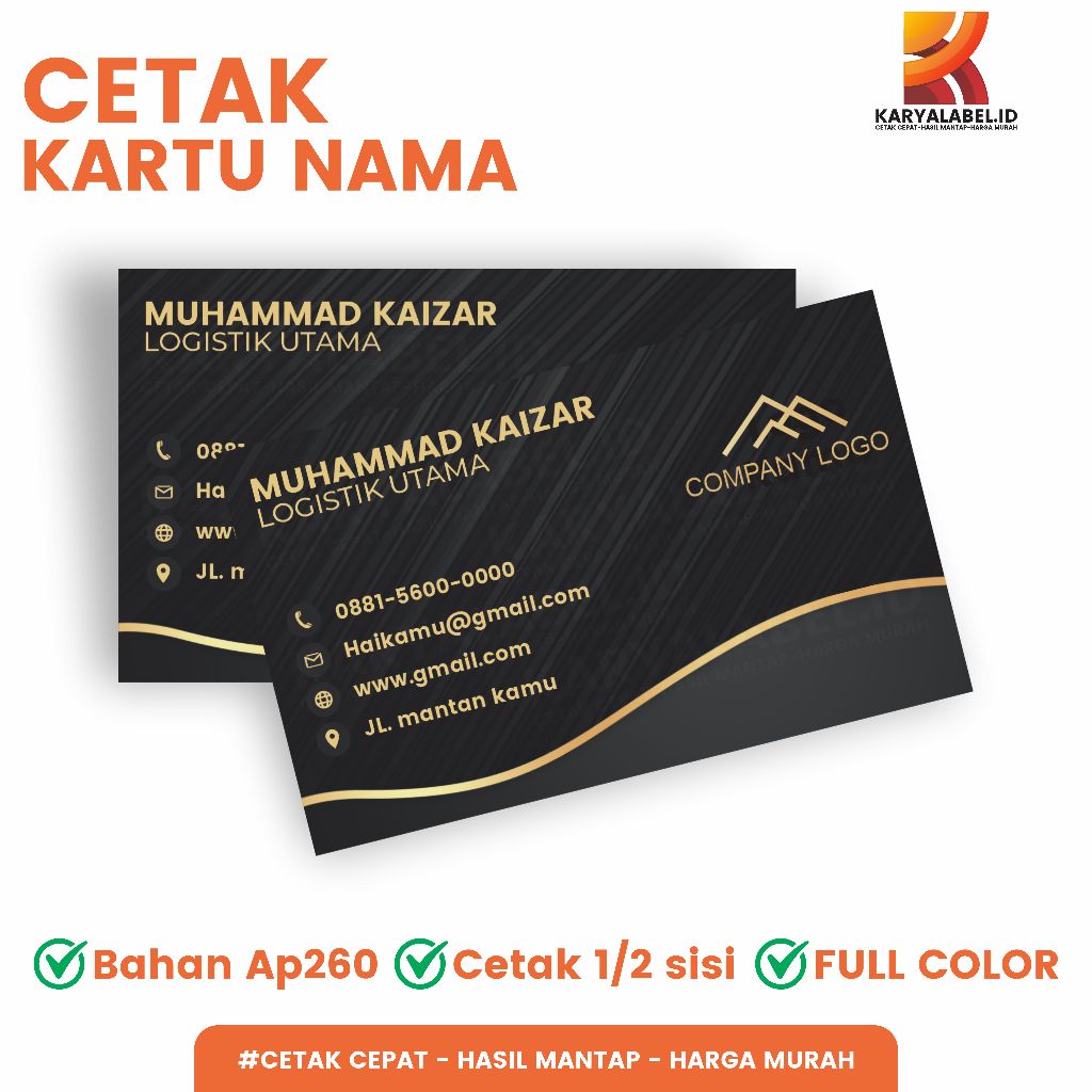 

KARTU NAMA 1 SISI / 2 SISI ELEGAN CETAK ONLINE MURAH BAHAN AP 260 GSM