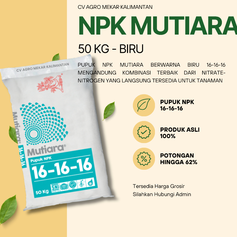 MUTIARA Pupuk NPK 16 16 16 Original Kemasan KARUNGAN 50KG