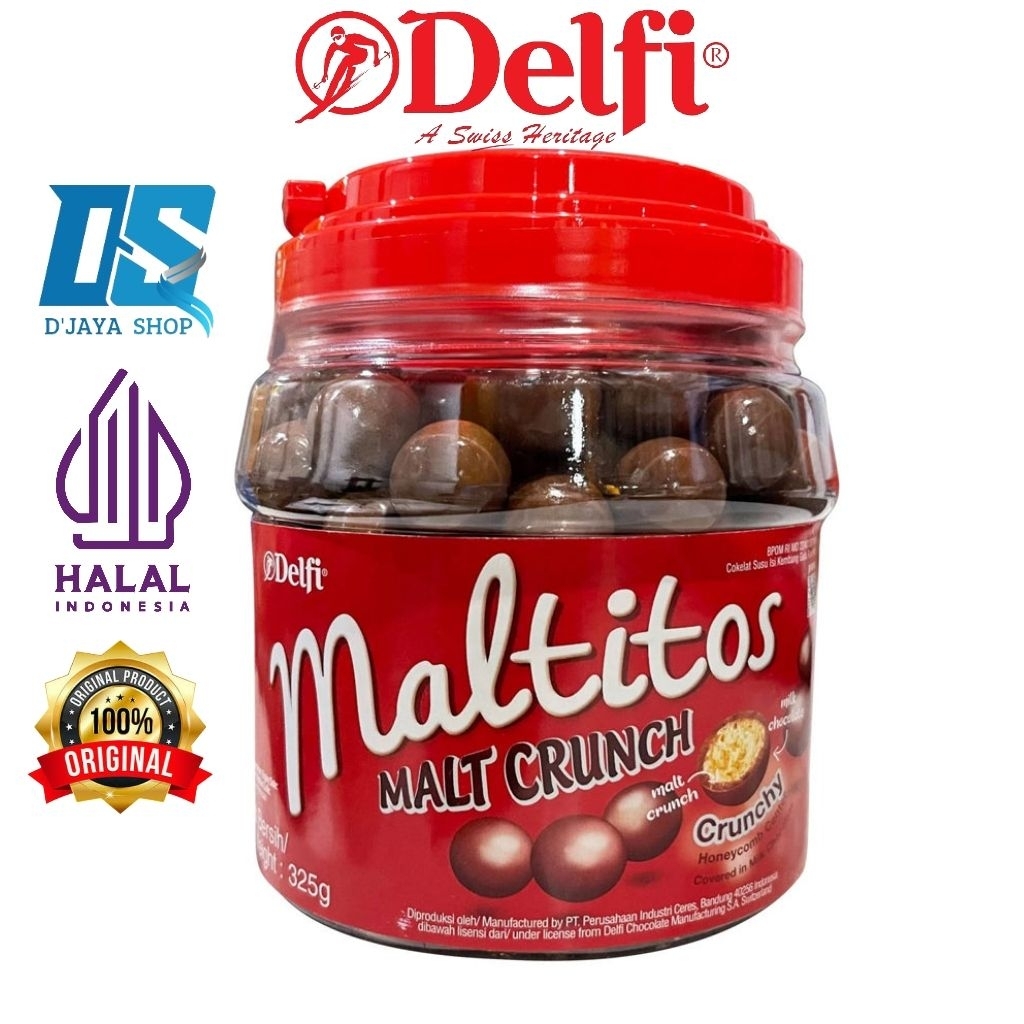

Delfi Maltitos Biskuit Malt Crunch Cokelat |Crunchy Milk Chocolate Toples 275g