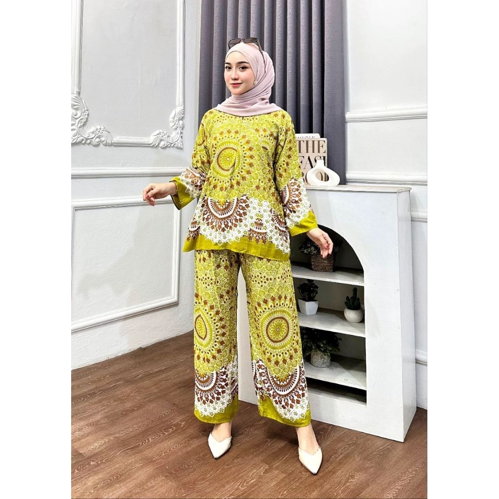 "Setelan Kulot Batik Etnik Wanita Lengan Panjang – Baju Muslim Modern Motif Mandala
