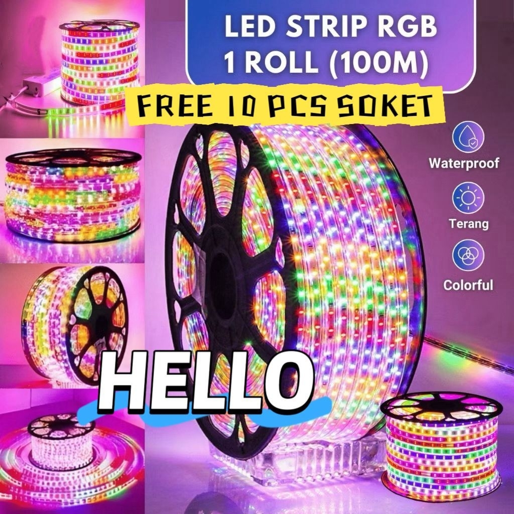 Lampu strip warna warni 1Roll 100 Meter/Led strip Rgb Free 10PCS Soket/Led Strip Agustus