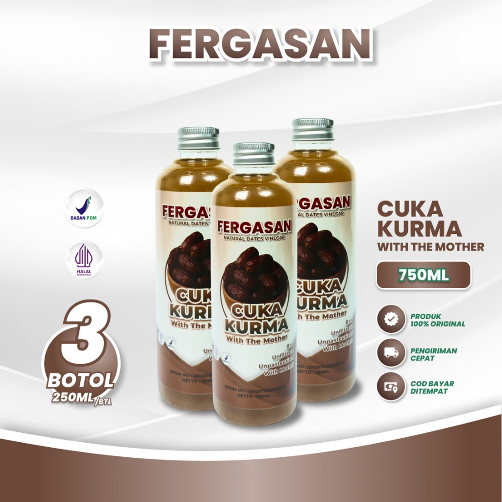 

FERGASAN Cuka Kurma Murni 100% Alami 250 Ml Paket 3 Botol - Cuka Kurma 100% Original