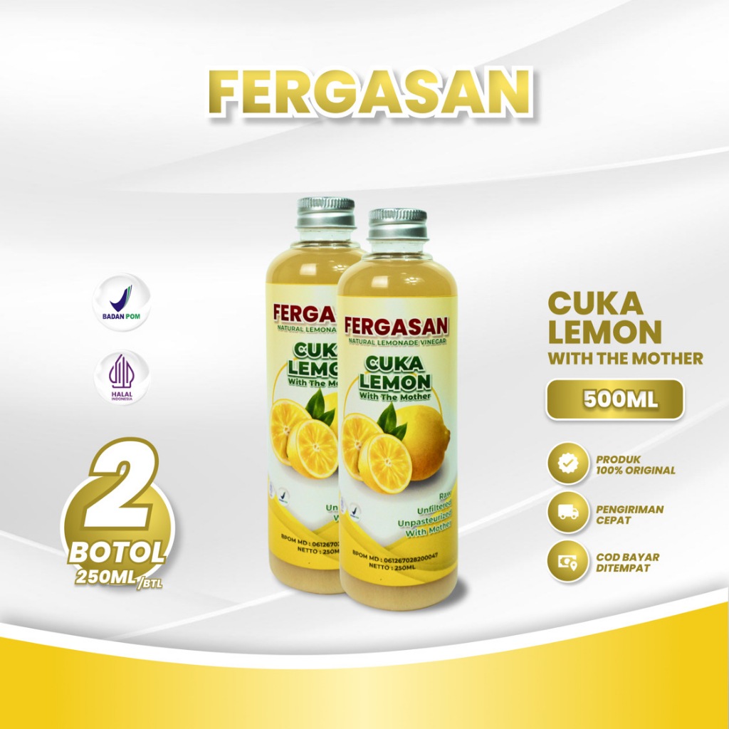 

Fergasan Cuka Lemon dengan Mother Natural Lemonade Vinegar 250 mL Paket 2 Botol