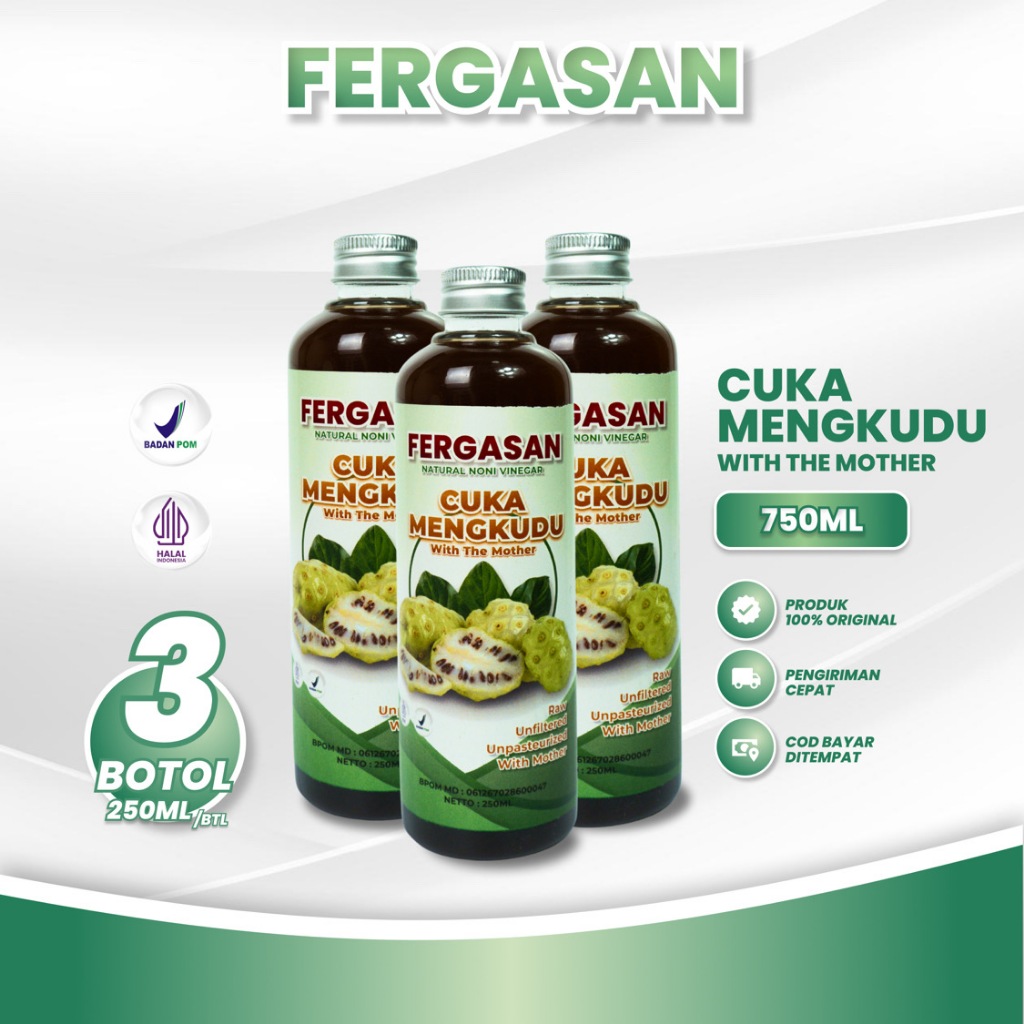 

FERGASAN Cuka Mengkudu With Mother 250 Ml Paket 3 Botol - Cuka Mengkudu Alami 100% Original