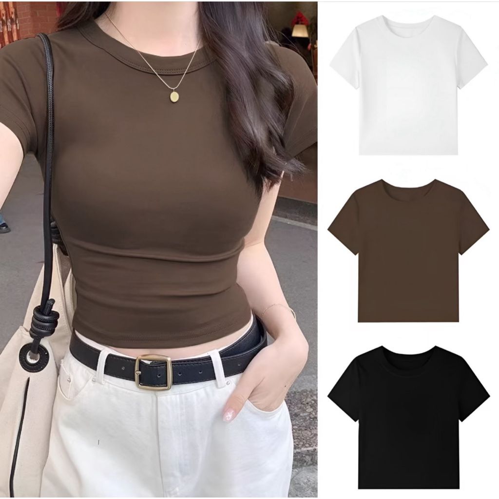 crop top wanita atasan crop top kaos crop top bodi fit kaos wanita crop top rib - kaos basic wanita 