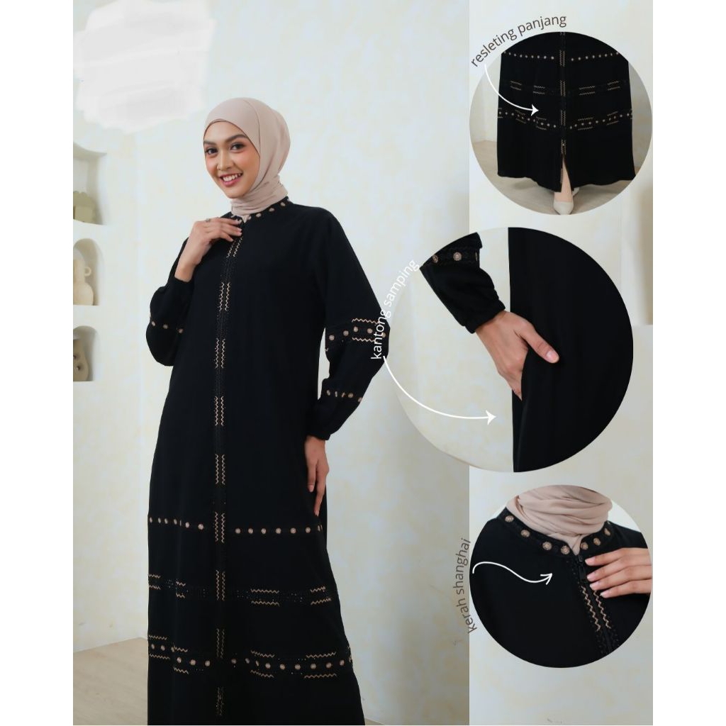 GAMIS ABAYA TURKEY BORDIR LANGSUNG WOLPEACH JETBLACK MEISYA