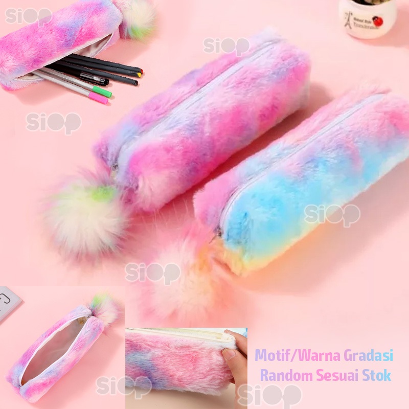 

Tempat Pensil Bulu Pom-Pom Pencil Holder Pelangi