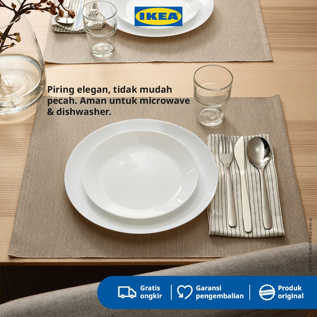 IKEA OFTAST Piring Makan Bahan Kaca Temper Putih 19cm