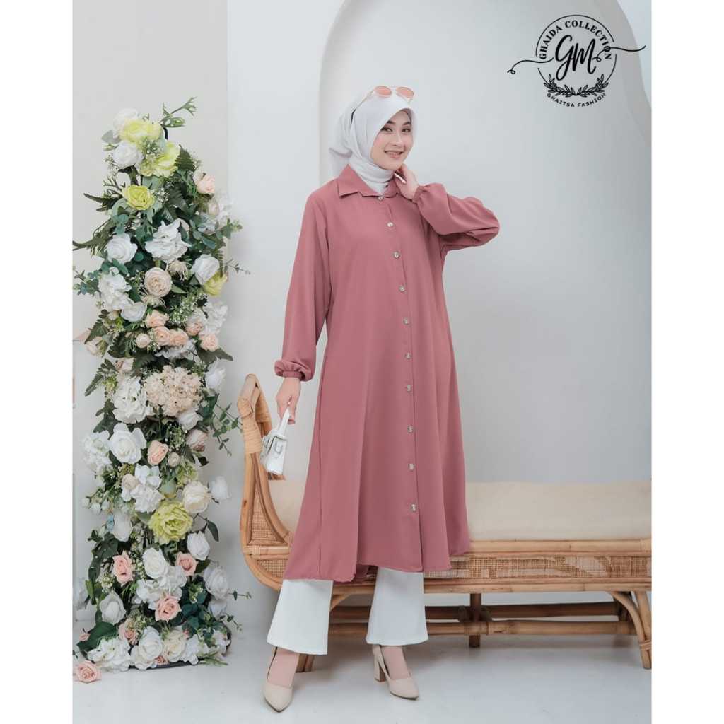 GHAITSA – Marbela Midi Dress Gamis dusty pink Busui Friendly Bahan Marbela Premium