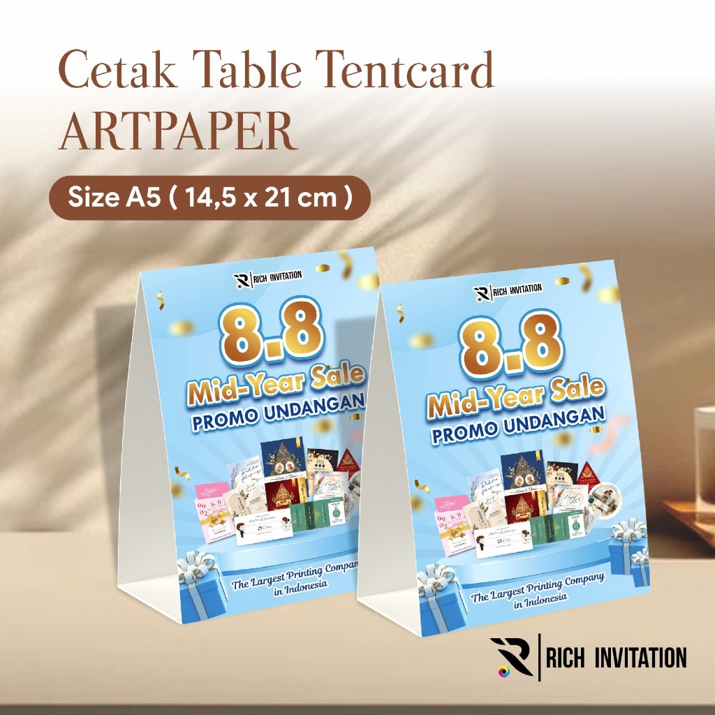 

TENCARD CUSTOM - TENCARD MEJA MEDIA PROMOSI - DESAIN FULL COLOUR PREMIUM