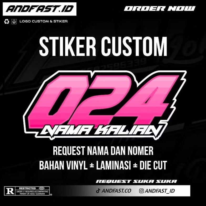 STIKER NOMOR RACING/ START CUSTOM NAMA DAN NOMOR, BAHAN VINYL ANTI AIR + LAMINASI