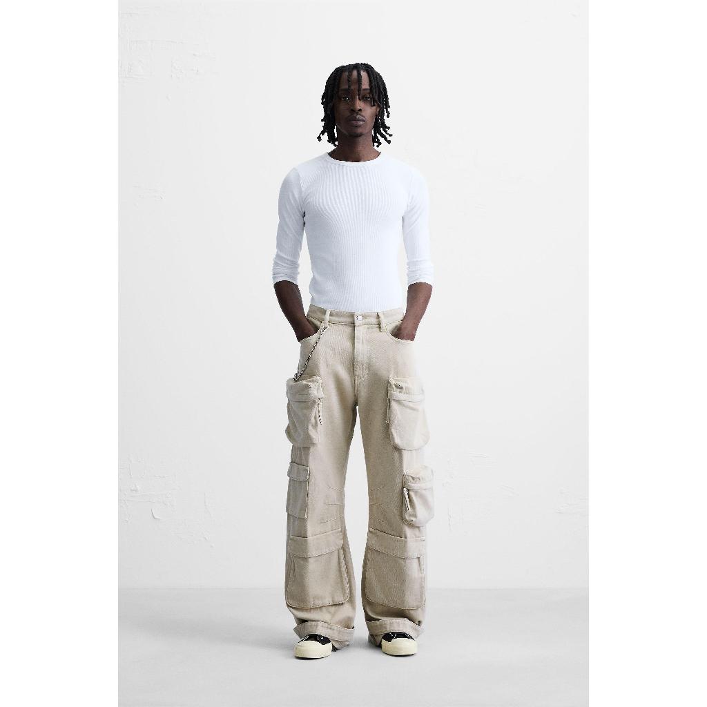 ZARA CELANA PANJANG DENIM CARGO SAKU