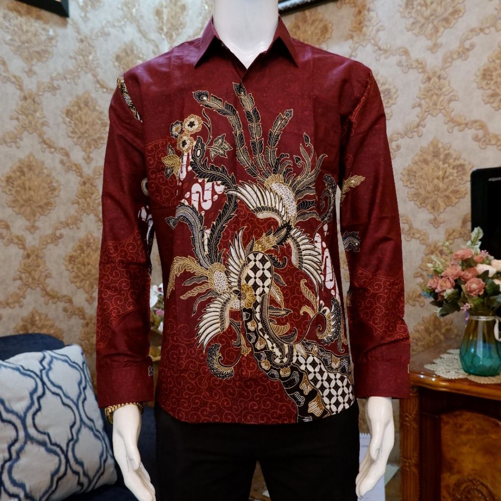 kemeja batik premium dasar merah hitam