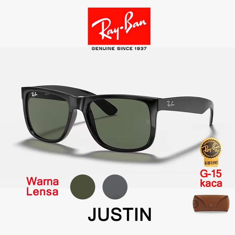100% Original Kacamata Hitam Ray-ban Original Sunglasses Wayfarer Justin RB4165 Lensa Kaca Pria/Wani