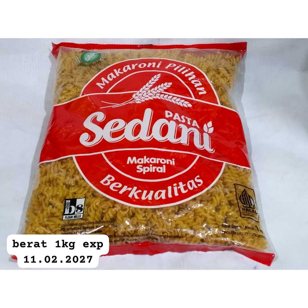 

makaroni pilihan sedani pasta makaroni spiral berkwalitas berat 1 kg exp 202-20-2027