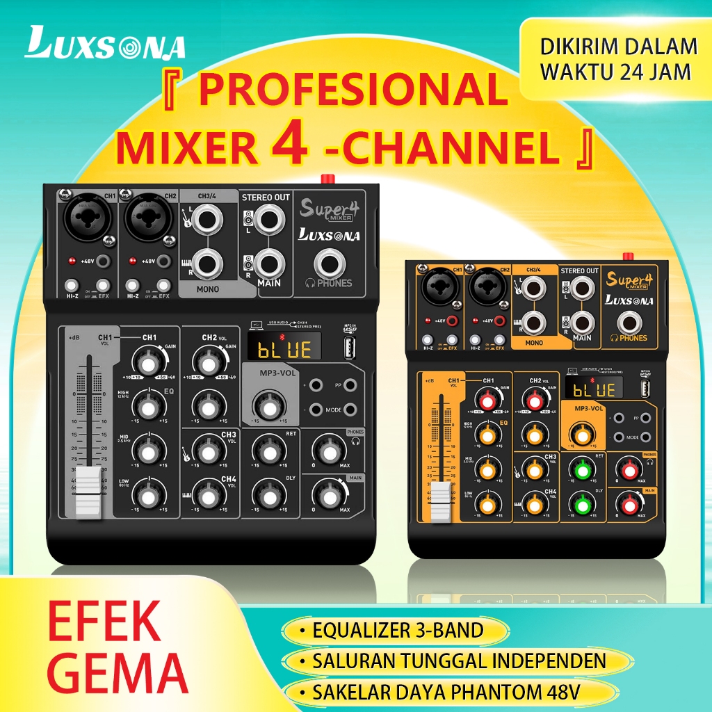 Mixer Audio 4 Channel Profesional Mini Mixer Penguat Sinyal Kartu Suara Perekaman USB Bluetooth Mixe