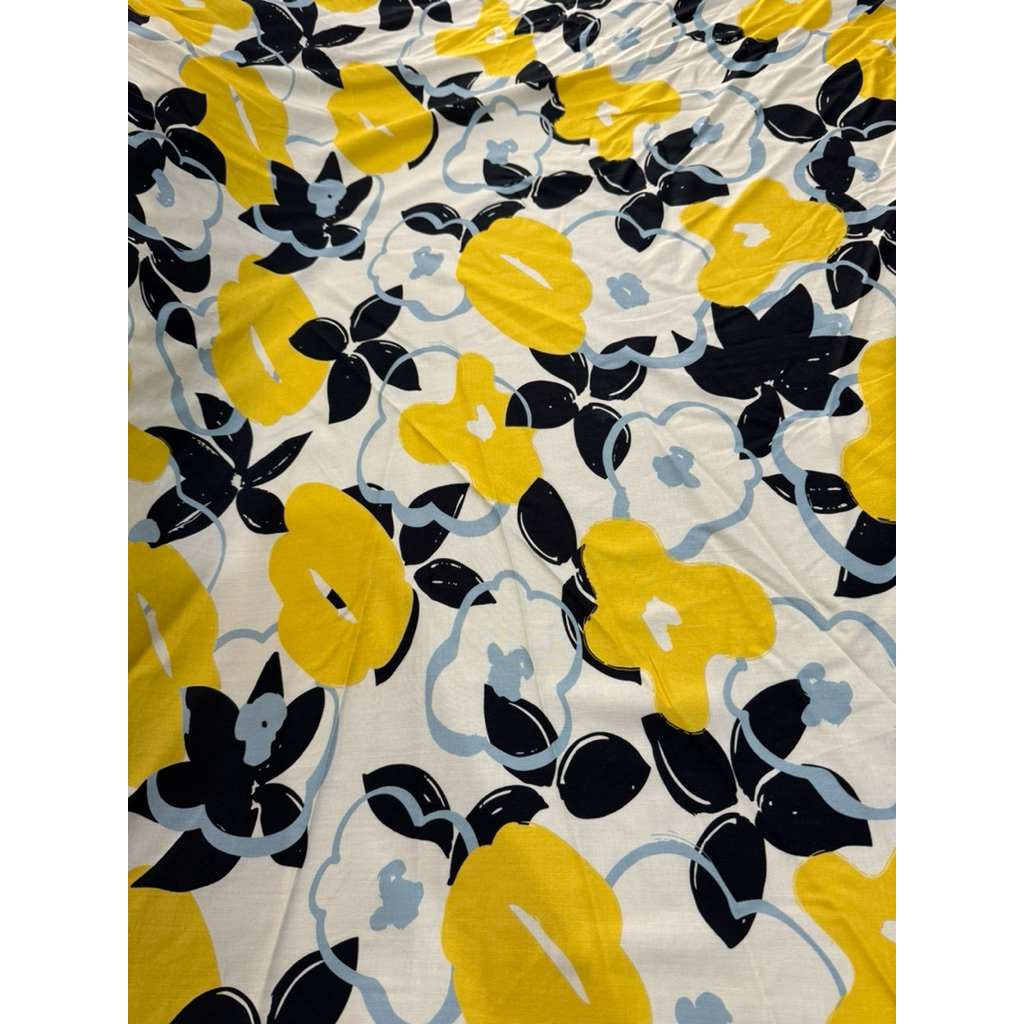 kain katun rayon-rayon premium-rayon geulis-rayon viscose-motif bunga kuning-kain meteran-kd ctk