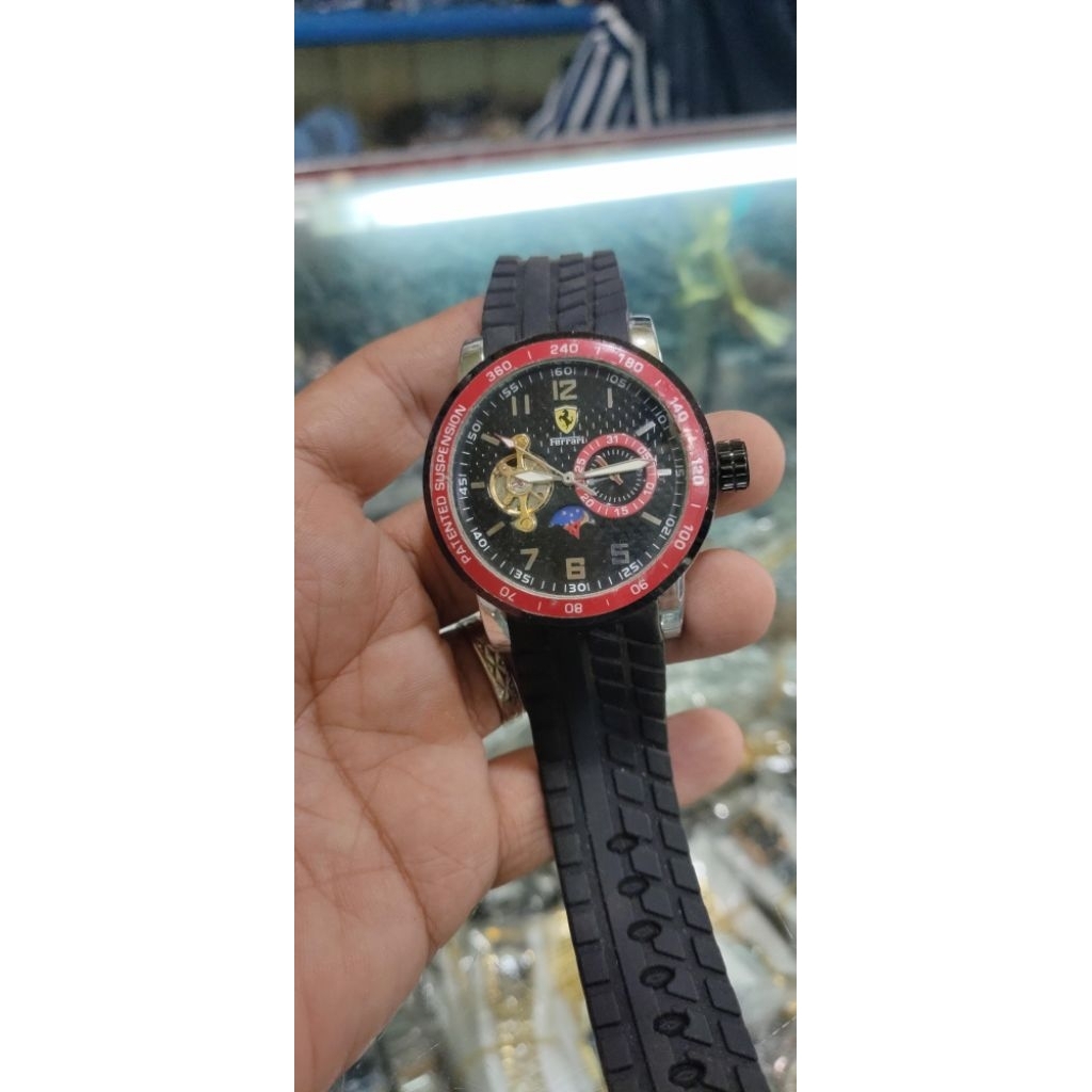 jam tangan pria Ferrari stainless steel anti karet Chronograph sporty dia rubber jam tangan cowok
