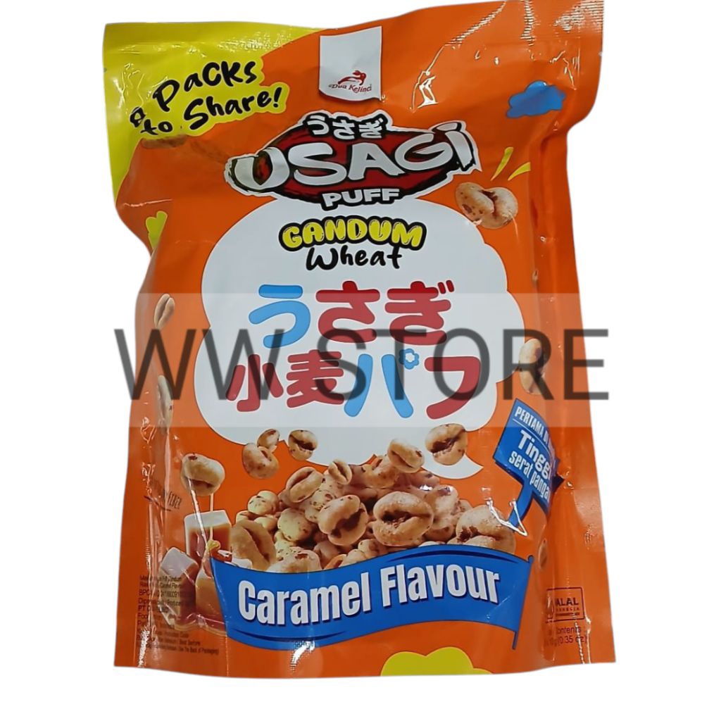 

Cemilan snek makanan ringan gandum rasa karamel halal MUI Dua Kelinci USAGI Caramel flavour flavor WHEAT PUFF 80g ( 8x10g )