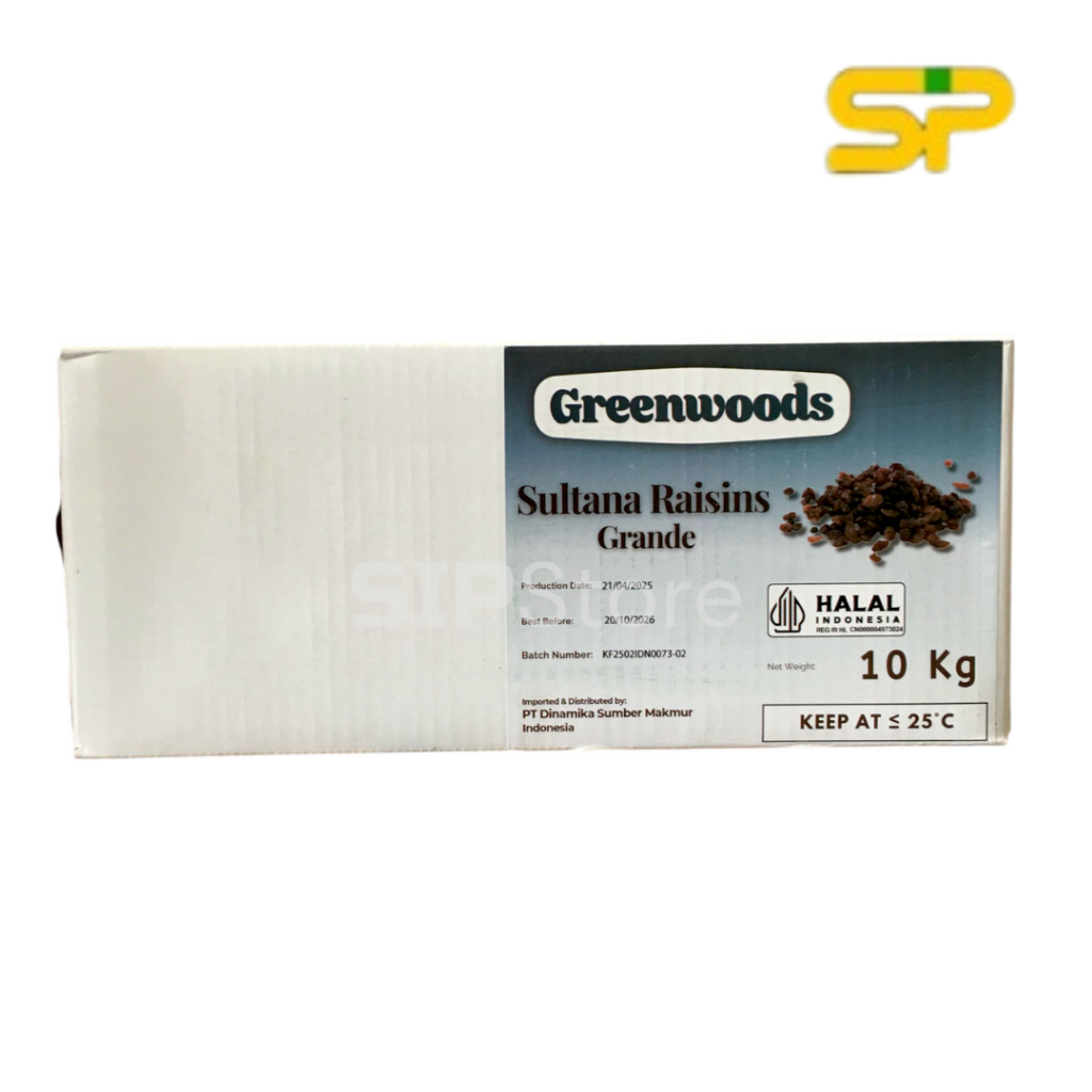 

Kismis Sultana GREENWOODS @10kg / Dark Raisin Sultana / Kismis Hitam Sultana / Kimis Kering Premium Quality / Kismis Hitam 10kg (1 Dus)
