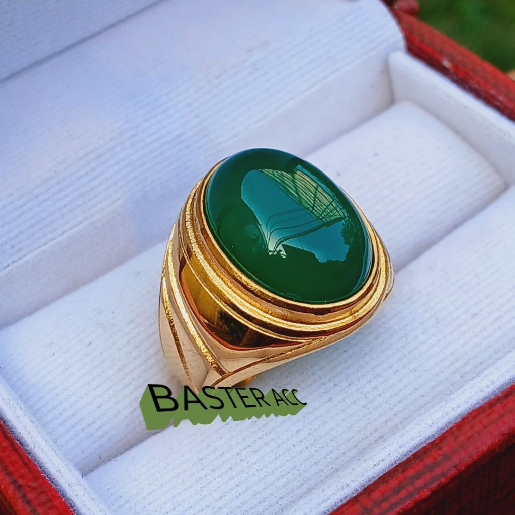 CINCIN BATU HIJAU GARUT CHALCEDONY RING TITANIUM GOLD