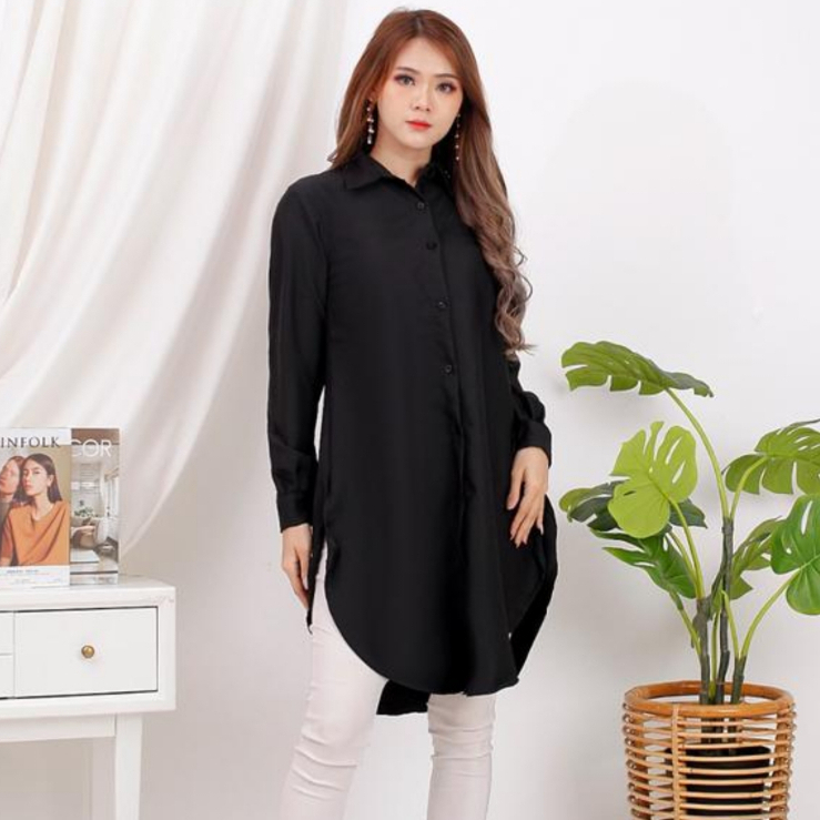 Kemeja Tunik Polos Wanita Formal / Atasan Long Tunik Putih Wanita Big Size