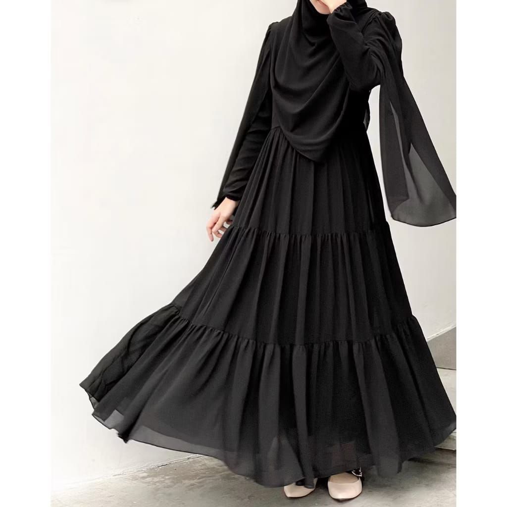 Abaya Hitam Layer - Abaya Dubai Mesir Elegan Simple Kekinian - ABAYA NISA - Gamis Muslimah Anak Rema