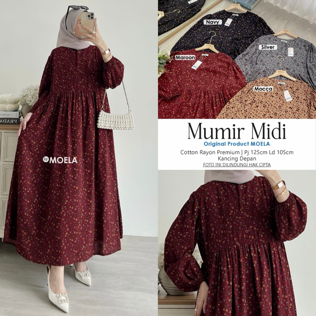 Mumir Midi Dress Gamis Jumbo Allsize Cotton Rayon Premium Original Moela Berlabel