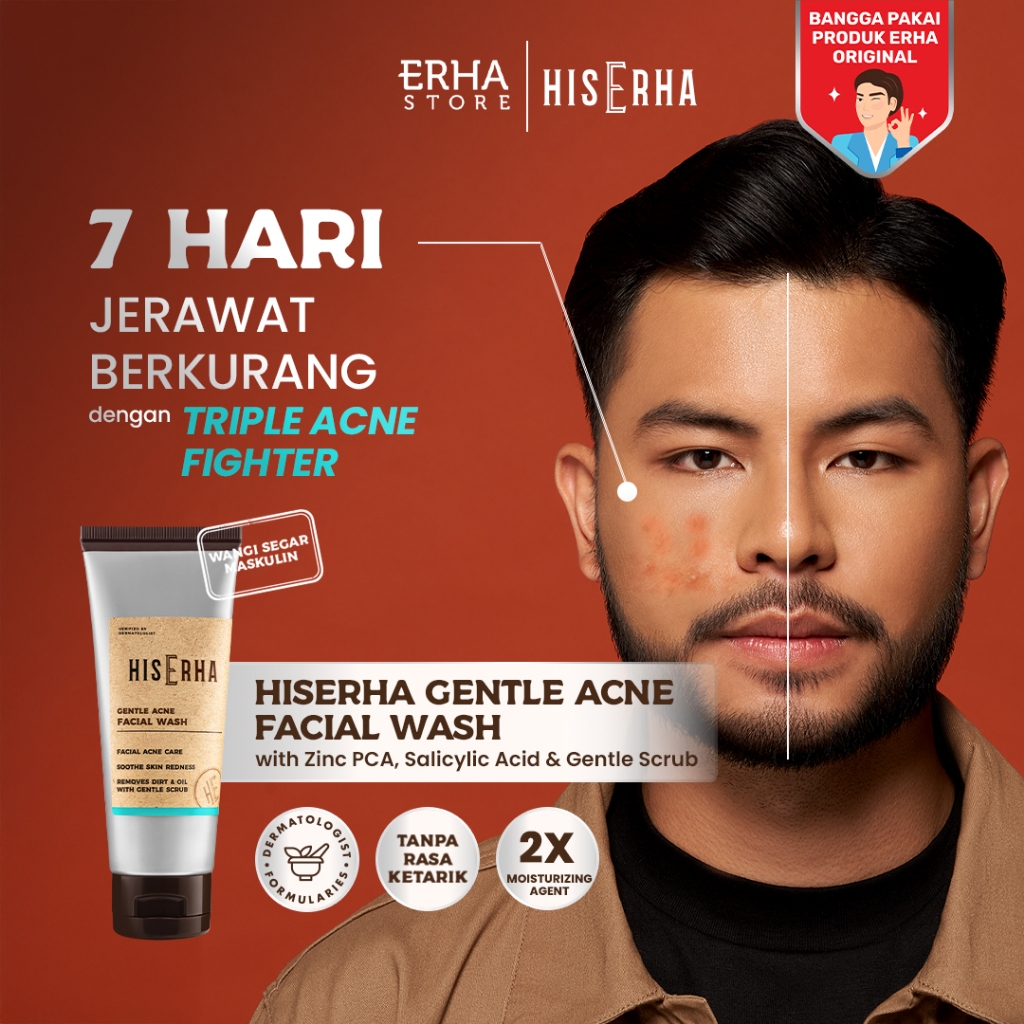 HIS ERHA Gentle Acne Facial Wash 100g - Sabun Cuci Muka Pria untuk Membantu Lawan Jerawat, Kontrol M