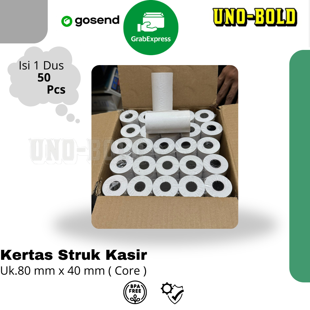 

KERTAS STRUK THERMAL PAPER ROLL 80x40 CORE (1 Dus isi 50 Roll )TERMAL EDC THERMAL PRINTER MINI BLUETOOTH