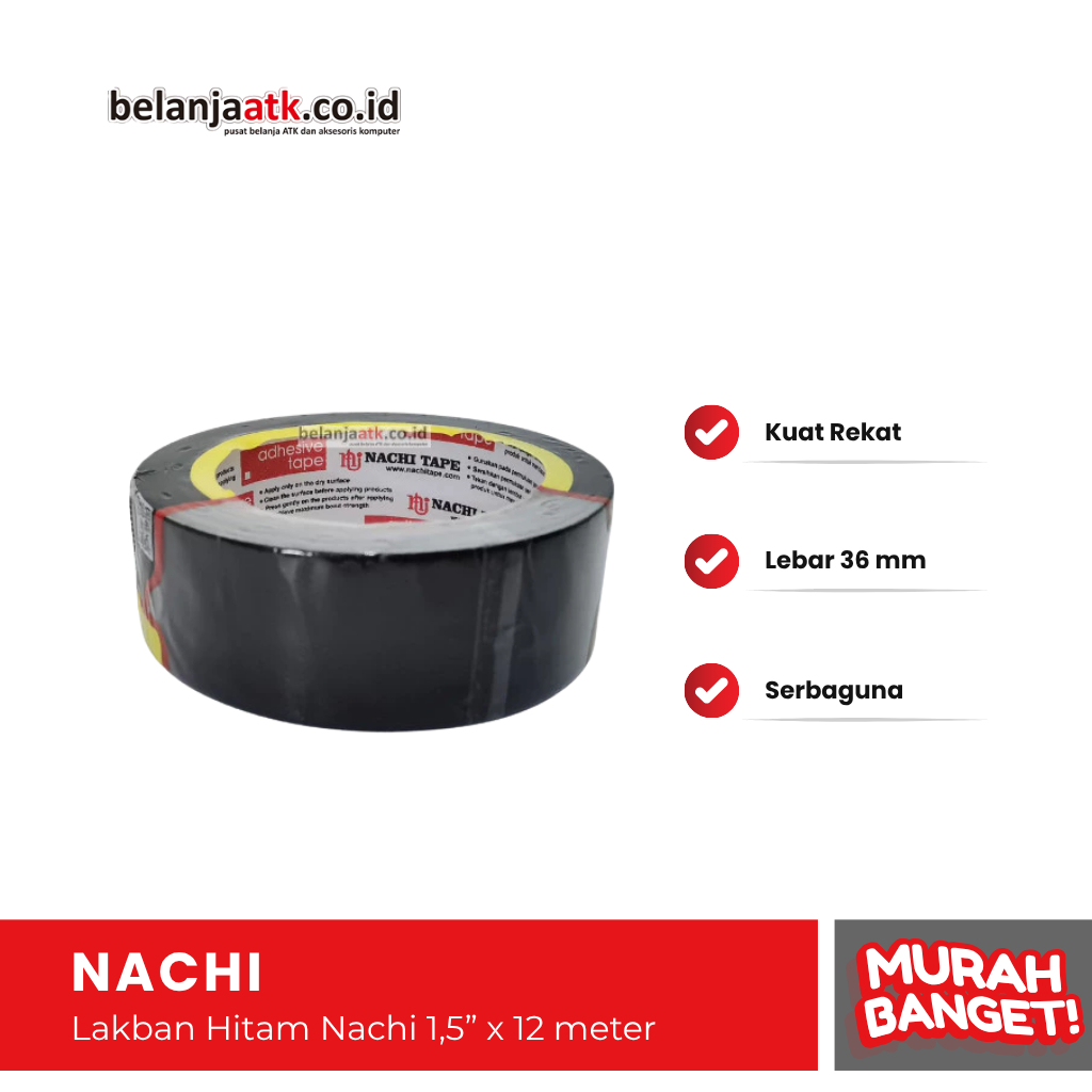 

Lakban Hitam Nachi 1,5” x 12 meter