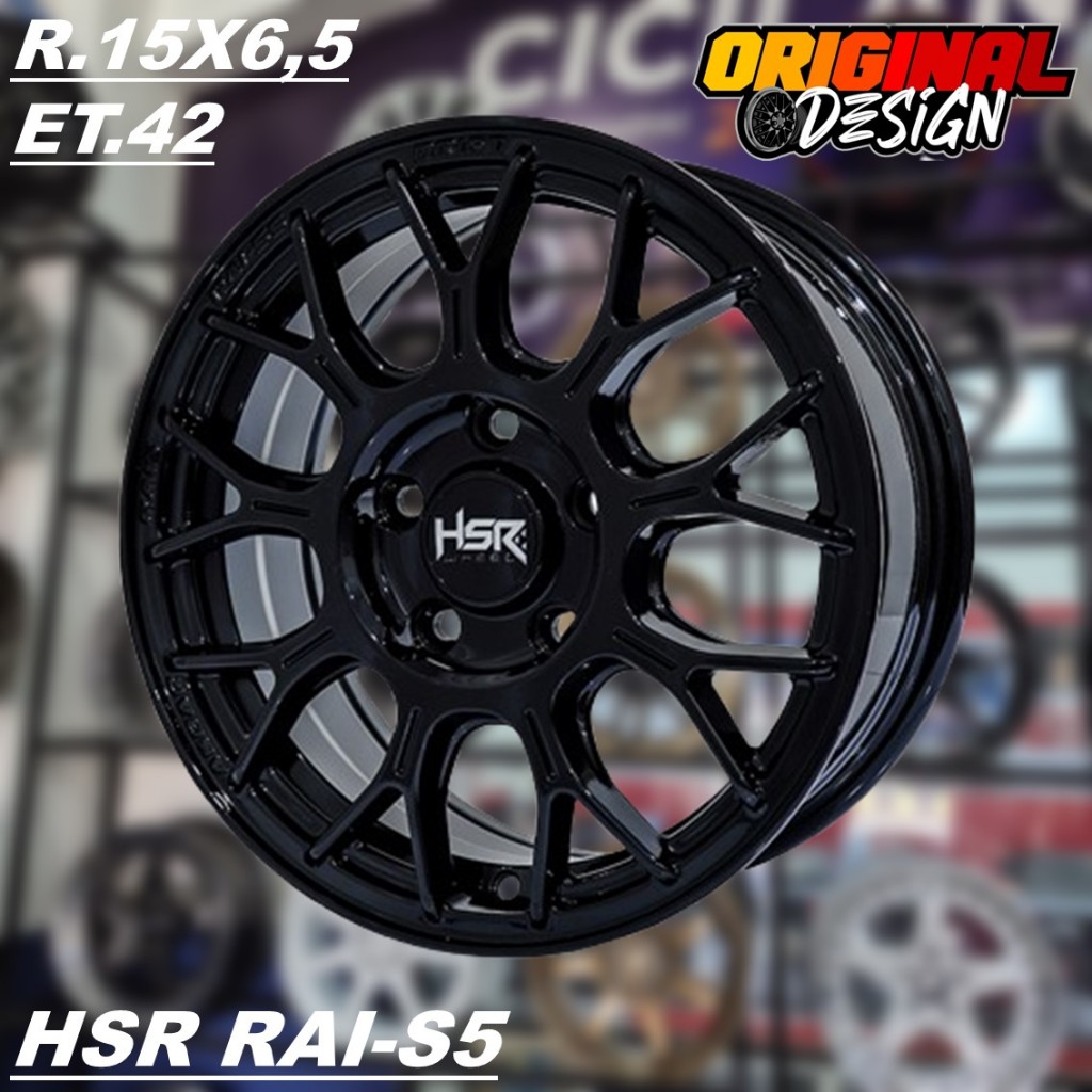 Pelek Mobil XPANDER, INNOVA, Ring 15 Warna Hitam Velg HSR RAI S5 R15 Lubang 5