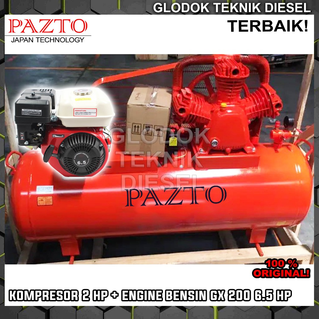 PAZTO Kompresor Angin 2 HP + Engine Bensin GX 160 5.5 HP PK ORIGINAL TERBAIK