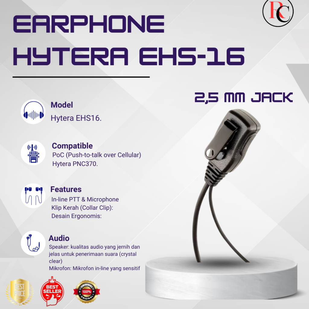 EARPHONE HT HYTERA PNC 370 EHS16 ORIGINAL RESMI HANDSFREE HYTERA PNC370 EHS 16 ORIGINAL 100% HYTERA 