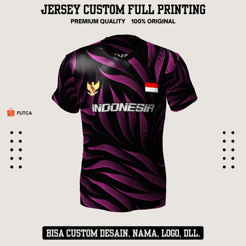 Kaos Jersey Futsal Hitam Ungu Motif Geometris 159 - Jersey Baju Olahraga Full Printing