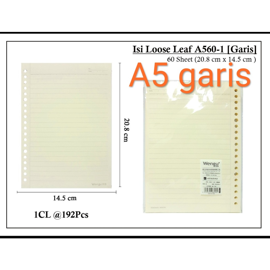 

WENGU LOOSE LEAF A560 GARIS/KOTAK