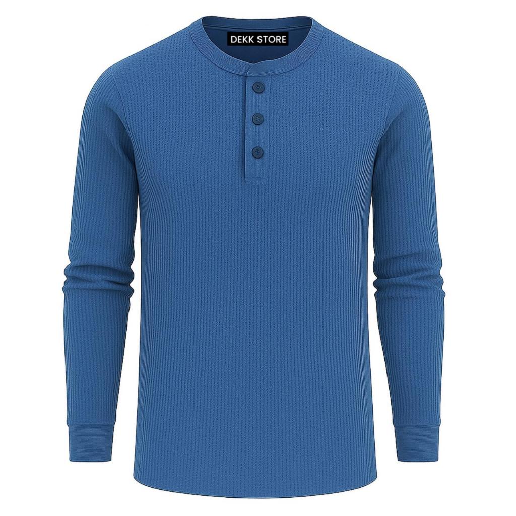 KAOS WAFFLE KNIT LENGAN PANJANG/KAOS KANCING KNIT PRIA POLOS/KAOS WAFFLE KNIT TERLARIS