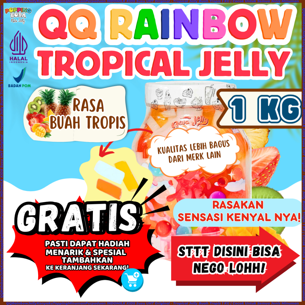 

QQRainbowJellyKonyakuToppingMinumanPerpaduan INDOMILK KIDS Susu UHT Original - Tropical Jelly Buah Tropis 1 KG | Cocok Untuk Semua Jenis Minuman