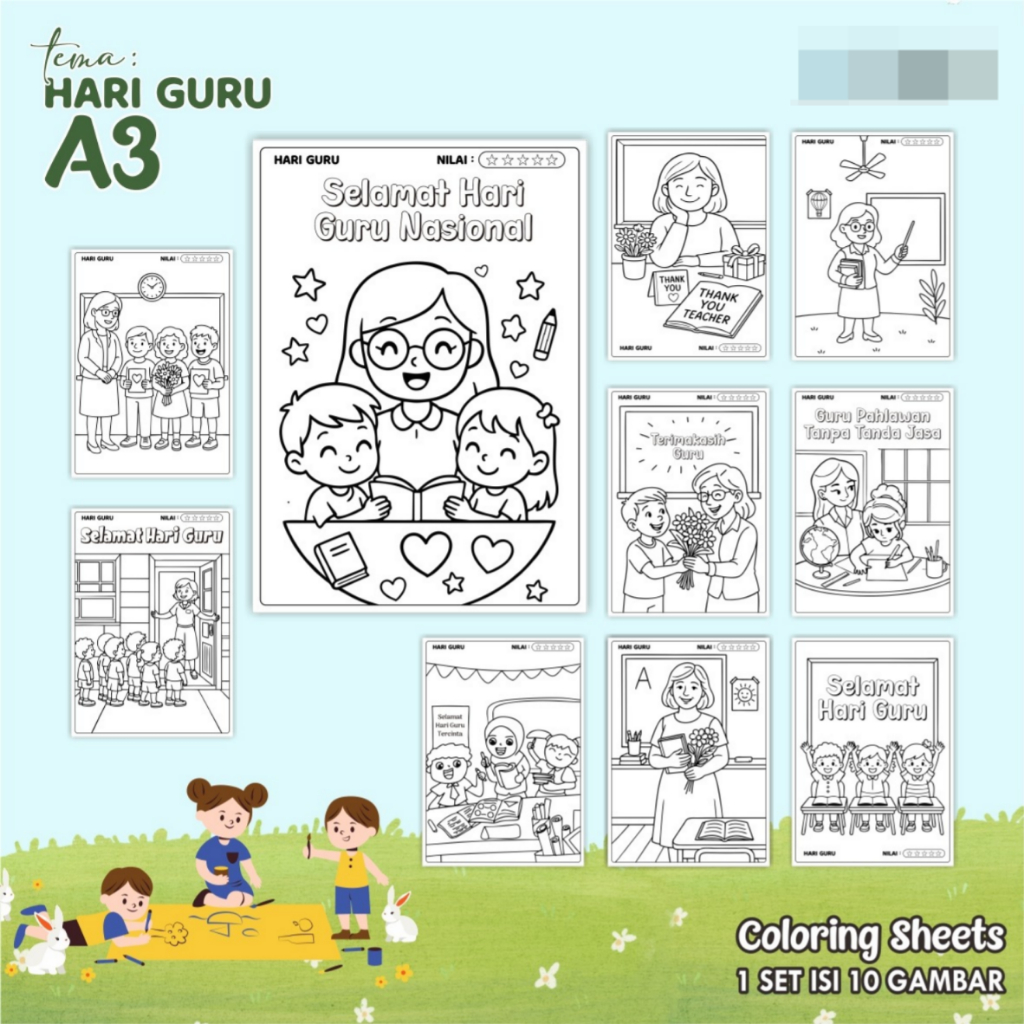 

KERTAS GAMBAR MEWARNAI HARI GURU A3 READY STOCK - LEMBAR COLORING SHEETS ISI 10 LEMBAR