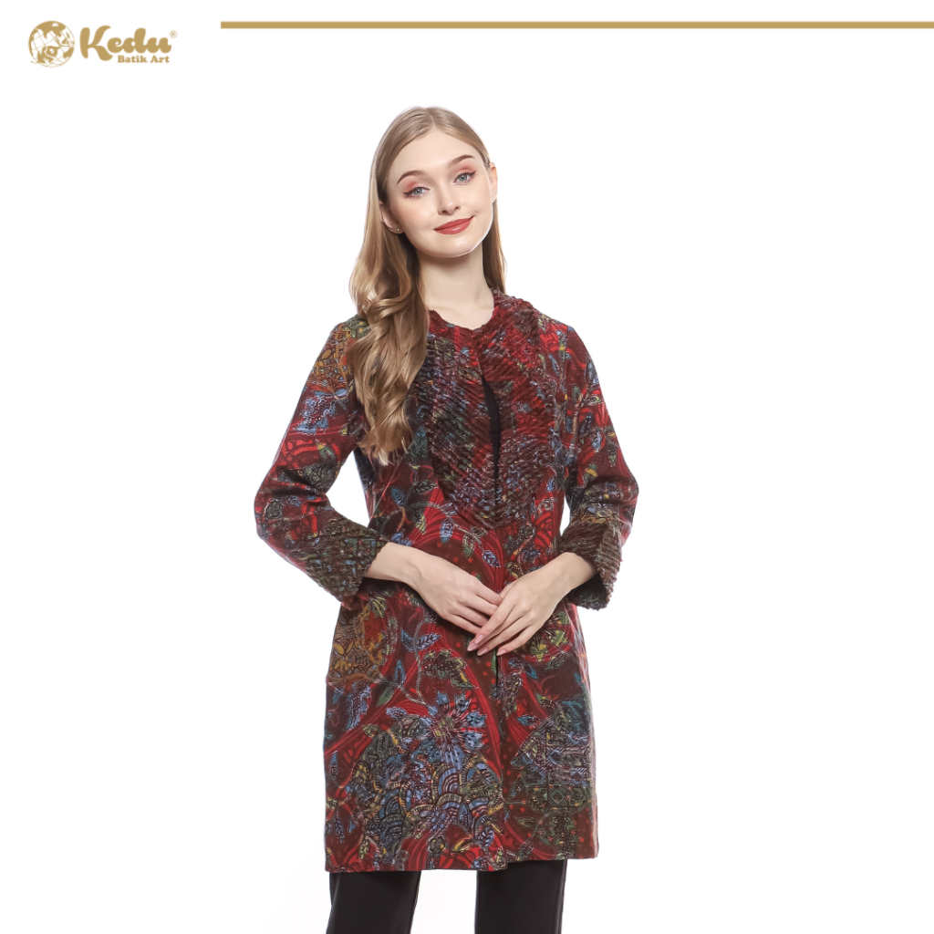 Kedu Batik – Outer Batik Wanita Dobby ISVARA Merah Outer Bulu Wanita Formal