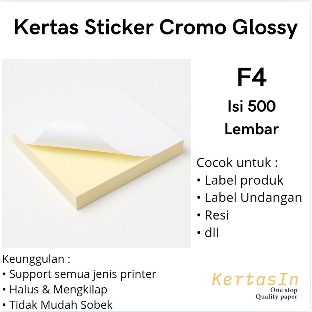 

Kertas Sticker Chromo Glossy F4 Isi 500 Lembar / 1 Rim | Sticker Label dan Undangan