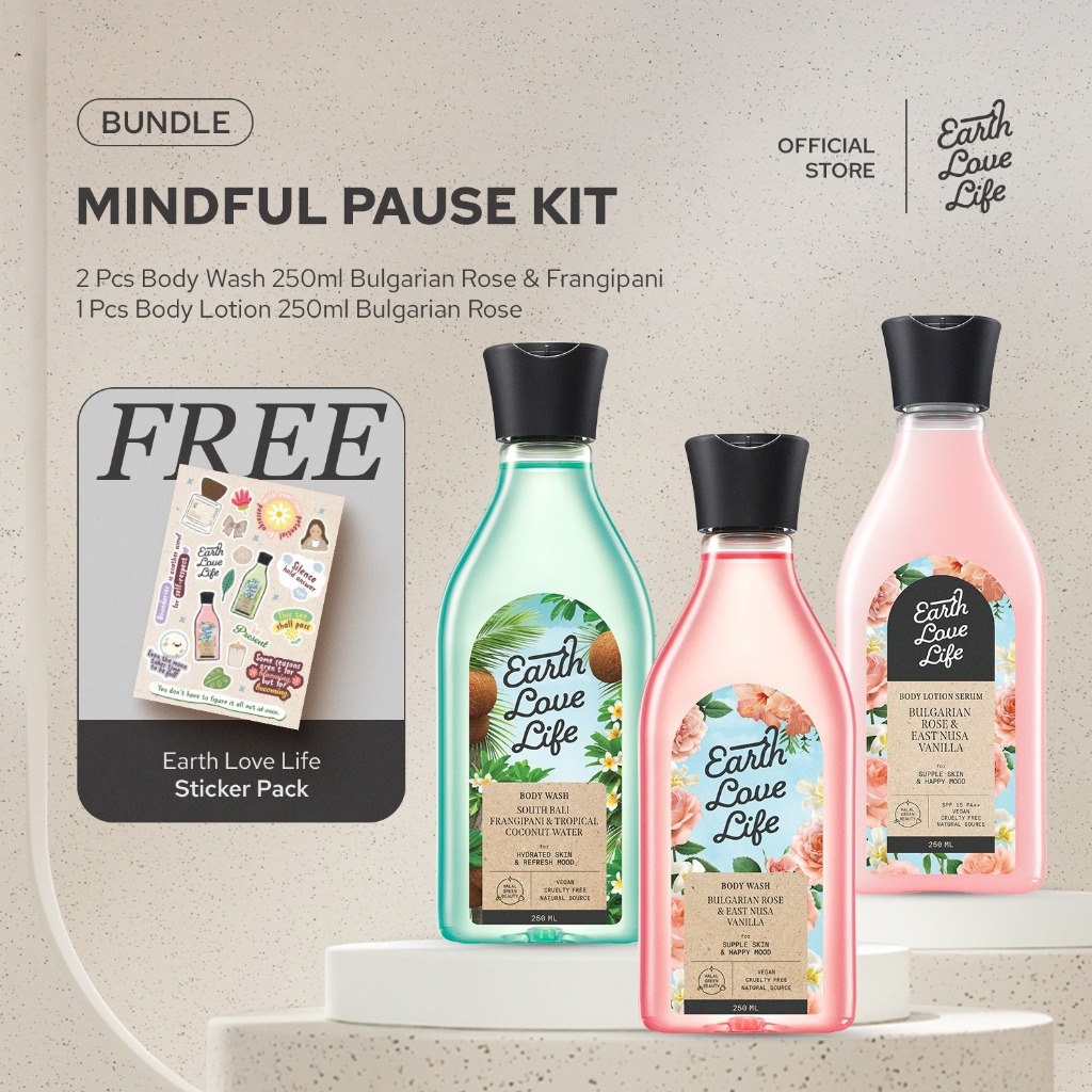[BUNDLE 3IN1] Earth Love Life Bundle 2 Body Wash & 1 Body Lotion 250mL Bulgarian Rose & South Bali F