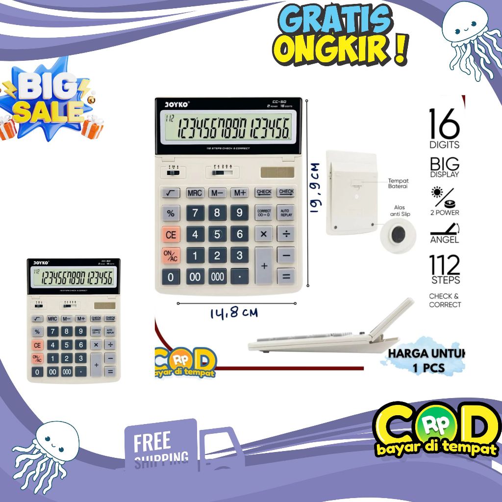 

Joyko 16-Digit Calculator Kalkulator Dagang 50cm