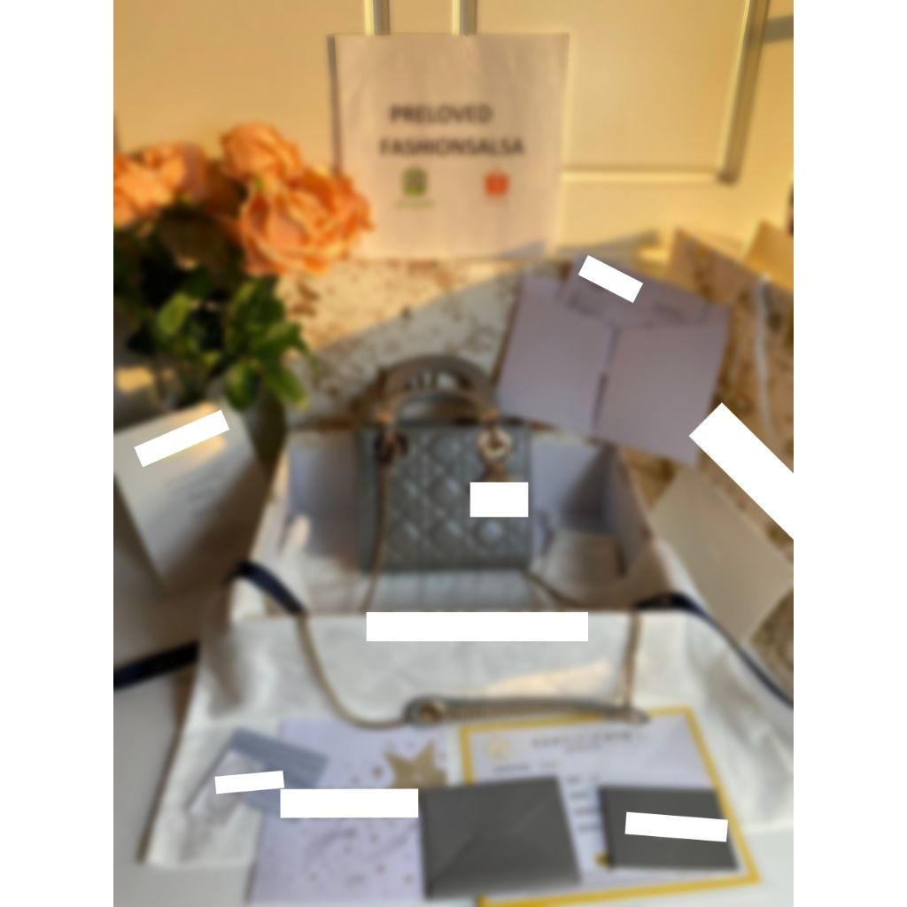 Preloved rec Mini lady dior grey gold hardware calfskin bag authentic