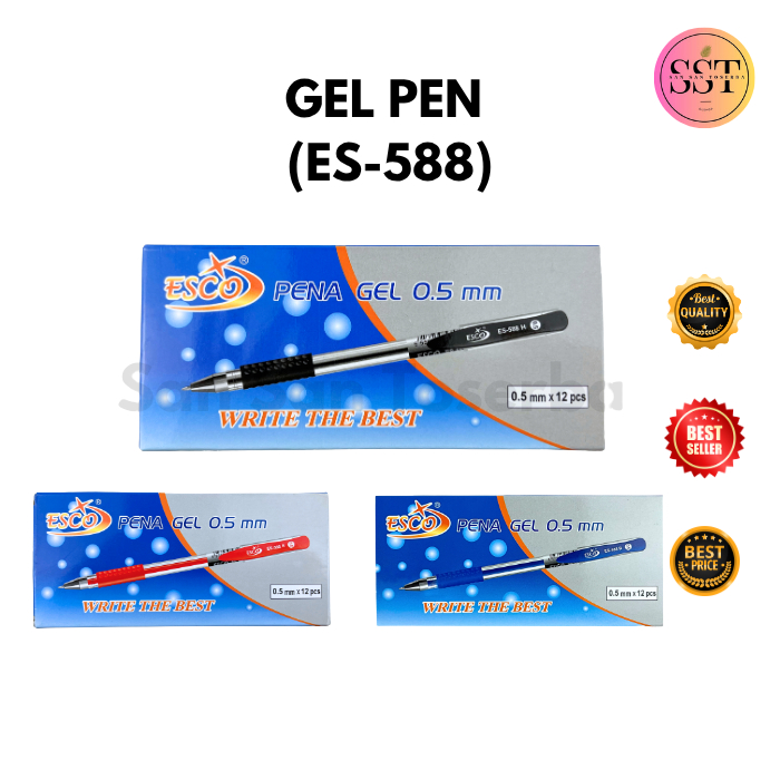 

[SST] Pulpen Bolpen GelPen King Jeller ESCO 588 Tinta Hitam Biru Merah