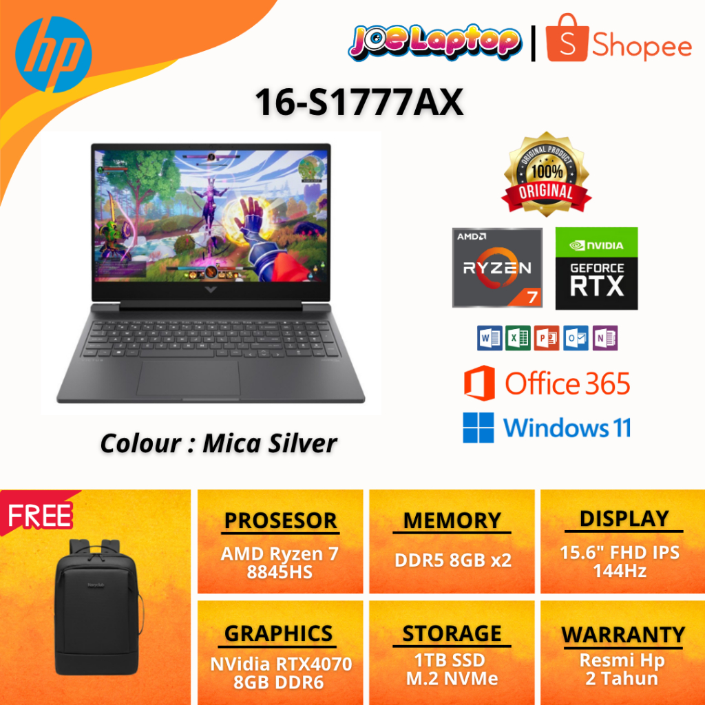 HP Victus Laptop 16-S1777AX Mica Silver Ryzen 7 8845HS Win11 OHS