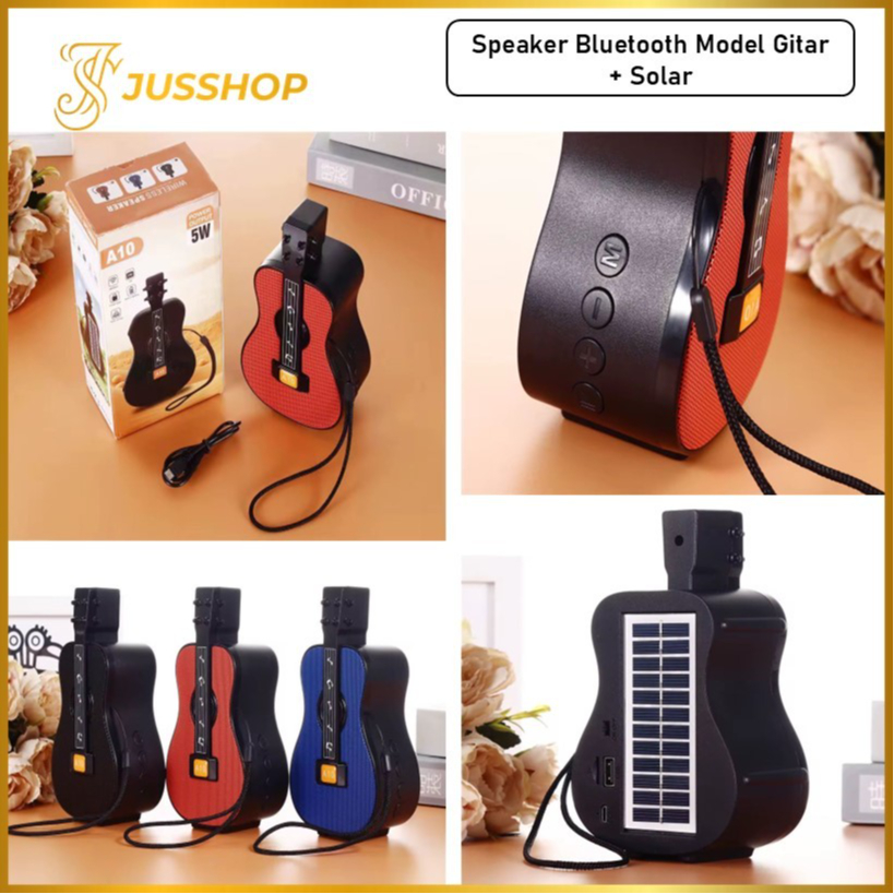 Speaker Bluetooth Model Gitar + Solar A10 Wireless Speaker Gitar Lucu Portable Extra Bass