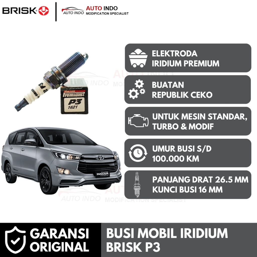 Busi Mobil Brisk Iridium Premium P3 untuk Toyota Innova Reborn Bensin 2.0 2.7 | Garansi Ori